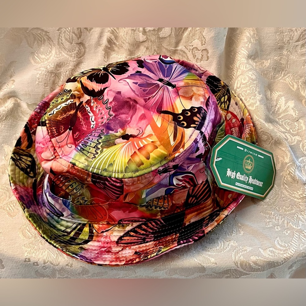 Crown Hat Co Botanical Butterfly Bucket Hat 100% Cotton Floral NWT Psalm 23 Sun - Picture 6 of 12